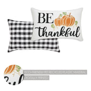 Annie Farmhouse Fall Decor Throw Pillow, Black Check Pumpkin Be Thankful Accent Pillow 14x22 (2 Piece Buy One, Get One Free Bundle)