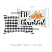 Annie Farmhouse Fall Decor Throw Pillow, Black Check Pumpkin Be Thankful Accent Pillow 14x22 (2 Piece Buy One, Get One Free Bundle)