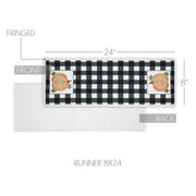 Annie Black Check Pumpkin Fall Harvest Farmhouse Table Runner 8x24 Inch Buffalo Plaid (2 Piece Buy One, Get One Free Bundle)