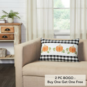 Annie Black Check Farmhouse Fall Harvest Pumpkin Patch Lumbar Throw Pillow 14x22 (2 Piece Buy One, Get One Free Bundle)