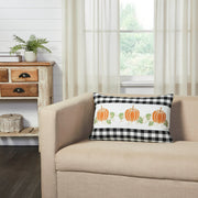 Annie Black Check Farmhouse Fall Harvest Pumpkin Patch Lumbar Throw Pillow 14x22 (2 Piece Buy One, Get One Free Bundle)