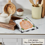 Annie Black & White Buffalo Check Pumpkin Trivet 8x8 inch Farmhouse Fall Kitchen Hot Pad (2 Piece Buy One, Get One Free Bundle)