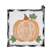 Annie Black & White Buffalo Check Pumpkin Trivet 8x8 inch Farmhouse Fall Kitchen Hot Pad (2 Piece Buy One, Get One Free Bundle)