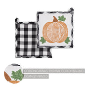 Annie Black & White Buffalo Check Pumpkin Trivet 8x8 inch Farmhouse Fall Kitchen Hot Pad (2 Piece Buy One, Get One Free Bundle)
