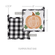 Annie Black & White Buffalo Check Pumpkin Trivet 8x8 inch Farmhouse Fall Kitchen Hot Pad (2 Piece Buy One, Get One Free Bundle)