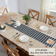 Annie Black Gingham Check Pumpkin Table Runner 12x60, Fall Harvest Farmhouse Kitchen Decor (2 Piece Buy One, Get One Free Bundle)