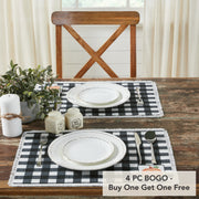 Annie Farmhouse Fall Black Check Pumpkin Placemat Set of 2 Autumn Harvest Table Linens 13x19 (4 Piece Buy One, Get One Free Bundle)