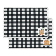 Annie Farmhouse Fall Black Check Pumpkin Placemat Set of 2 Autumn Harvest Table Linens 13x19 (4 Piece Buy One, Get One Free Bundle)