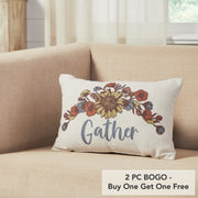 Bountifall Gathered Floral Lumbar Pillow 9.5x14, Decorative Farmhouse Accent Cushion (2 Piece Buy One, Get One Free Bundle)