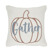 Farmhouse Fall Harvest Pumpkin Gather Decorative Accent Pillow 6x6 Inch (2 Piece Buy One, Get One Free Bundle)