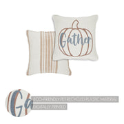 Farmhouse Fall Harvest Pumpkin Gather Decorative Accent Pillow 6x6 Inch (2 Piece Buy One, Get One Free Bundle)