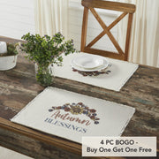 Bountifall Autumn Blessings Farmhouse Fall Harvest Cotton Placemat Set of 2, 13x19 (4 Piece Buy One, Get One Free Bundle)