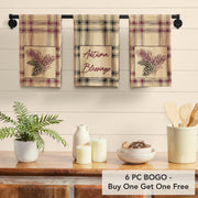 Connell Pinecone Plaid Cotton Kitchen & Dish Towel Set, 3 Absorbent Rustic Farmhouse Lodge Decor Tea Towels, 19x28 Inch (6 Piece Buy One, Get One Free Bundle)