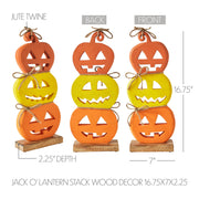Halloween Jack O Lantern Stacked Wood Tabletop Decor, Rustic Fall Pumpkin Figurine 16.75in (2 Piece Buy One, Get One Free Bundle)