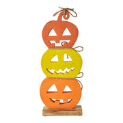 Halloween Jack O Lantern Stacked Wood Tabletop Decor, Rustic Fall Pumpkin Figurine 16.75in (2 Piece Buy One, Get One Free Bundle)
