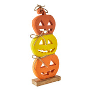 Halloween Jack O Lantern Stacked Wood Tabletop Decor, Rustic Fall Pumpkin Figurine 16.75in (2 Piece Buy One, Get One Free Bundle)
