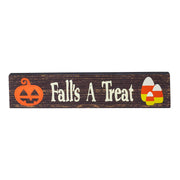 Autumn Harvest Falls A TreatWood Sign, 14Inch Rustic Home Decor, Seasonal Wall & Shelf Art 3x14x1 (2 Piece Buy One, Get One Free Bundle)