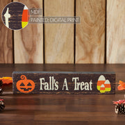 Autumn Harvest Falls A TreatWood Sign, 14Inch Rustic Home Decor, Seasonal Wall & Shelf Art 3x14x1 (2 Piece Buy One, Get One Free Bundle)