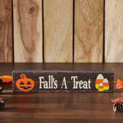 Autumn Harvest Falls A TreatWood Sign, 14Inch Rustic Home Decor, Seasonal Wall & Shelf Art 3x14x1 (2 Piece Buy One, Get One Free Bundle)