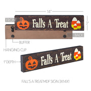 Autumn Harvest Falls A TreatWood Sign, 14Inch Rustic Home Decor, Seasonal Wall & Shelf Art 3x14x1 (2 Piece Buy One, Get One Free Bundle)