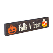 Autumn Harvest Falls A TreatWood Sign, 14Inch Rustic Home Decor, Seasonal Wall & Shelf Art 3x14x1 (2 Piece Buy One, Get One Free Bundle)