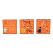 Halloween Fraidy CatDecorative Blocks Boo You Cant Scare Me Humorous Tabletop Shelf Sitter Set of 3 (6 Piece Buy One, Get One Free Bundle)