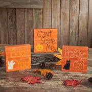 Halloween Fraidy CatDecorative Blocks Boo You Cant Scare Me Humorous Tabletop Shelf Sitter Set of 3 (6 Piece Buy One, Get One Free Bundle)