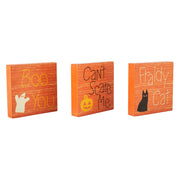 Halloween Fraidy CatDecorative Blocks Boo You Cant Scare Me Humorous Tabletop Shelf Sitter Set of 3 (6 Piece Buy One, Get One Free Bundle)