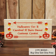 Halloween Carnival Theme Spooky FunhouseWood Wall Decor Sign 7x16x1 Inch Seasonal Party Decoration (2 Piece Buy One, Get One Free Bundle)