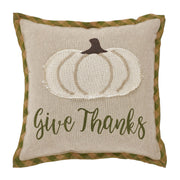 Fall Thanksgiving Harvest Applique Pumpkin Give Thanks Decorative Throw Pillow 12x12 Autumn Seasonal Home Accent Cushion (2 Piece Buy One, Get One Free Bundle)