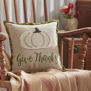 Fall Thanksgiving Harvest Applique Pumpkin Give Thanks Decorative Throw Pillow 12x12 Autumn Seasonal Home Accent Cushion (2 Piece Buy One, Get One Free Bundle)