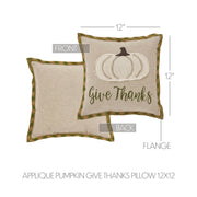 Fall Thanksgiving Harvest Applique Pumpkin Give Thanks Decorative Throw Pillow 12x12 Autumn Seasonal Home Accent Cushion (2 Piece Buy One, Get One Free Bundle)