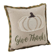 Fall Thanksgiving Harvest Applique Pumpkin Give Thanks Decorative Throw Pillow 12x12 Autumn Seasonal Home Accent Cushion (2 Piece Buy One, Get One Free Bundle)