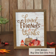Food, Friends, Thanks Farmhouse Wall Decor Sign 12x10 Rustic Kitchen & Dining Room Inspirational Art Plaque (2 Piece Buy One, Get One Free Bundle)