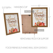 Food, Friends, Thanks Farmhouse Wall Decor Sign 12x10 Rustic Kitchen & Dining Room Inspirational Art Plaque (2 Piece Buy One, Get One Free Bundle)