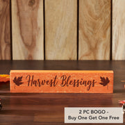 Harvest Blessings Autumn Fall LeavesWood Sign Rustic Home Wall Decor Thanksgiving Seasonal Plaque 2.75x13 Inch (2 Piece Buy One, Get One Free Bundle)