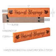 Harvest Blessings Autumn Fall LeavesWood Sign Rustic Home Wall Decor Thanksgiving Seasonal Plaque 2.75x13 Inch (2 Piece Buy One, Get One Free Bundle)