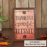 Natural Shiplap Farmhouse Wall Sign Thankful Grateful Blessed Inspirational Home Decor 13x9 Inch (2 Piece Buy One, Get One Free Bundle)