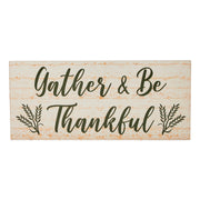 Farmhouse Fall Gather & Be Thankful Wheat Stalks Wall Sign, Rustic Autumn Thanksgiving Home DecorPlaque, 7x16 Inches (2 Piece Buy One, Get One Free Bundle)