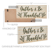 Farmhouse Fall Gather & Be Thankful Wheat Stalks Wall Sign, Rustic Autumn Thanksgiving Home DecorPlaque, 7x16 Inches (2 Piece Buy One, Get One Free Bundle)