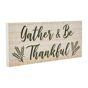 Farmhouse Fall Gather & Be Thankful Wheat Stalks Wall Sign, Rustic Autumn Thanksgiving Home DecorPlaque, 7x16 Inches (2 Piece Buy One, Get One Free Bundle)