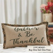 Harvest Blessings Gather & Be Thankful Fall Farmhouse Decorative Accent Pillow, Autumn Thanksgiving Home Decor, 7x13 (2 Piece Buy One, Get One Free Bundle)