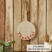 Farmhouse Rustic Thankful RoundWood Decorative Cutting Board Sign 19x12 Inch Fall Thanksgiving Kitchen Wall Art (2 Piece Buy One, Get One Free Bundle)
