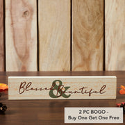 Blessed & Bountiful Cream FarmhouseWood Wall Sign Inspirational Home Decor Plaque 3x14 Inch (2 Piece Buy One, Get One Free Bundle)