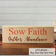 Sow Faith Gather Abundance Inspirational Wall Art Sign 5x15, Green FarmhouseWood Plaque, Rustic Home Decor Gift (2 Piece Buy One, Get One Free Bundle)