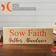 Sow Faith Gather Abundance Inspirational Wall Art Sign 5x15, Green FarmhouseWood Plaque, Rustic Home Decor Gift (2 Piece Buy One, Get One Free Bundle)