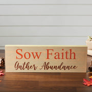 Sow Faith Gather Abundance Inspirational Wall Art Sign 5x15, Green FarmhouseWood Plaque, Rustic Home Decor Gift (2 Piece Buy One, Get One Free Bundle)