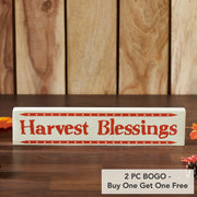 Fall Harvest Blessings Mini StarsWood Sign 3x14x1 Autumn Farmhouse Seasonal Shelf Plaque Decor (2 Piece Buy One, Get One Free Bundle)