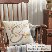 Harvest Blessings Peaceful Thankful Woven Decorative Throw Pillow 14x14 Inch Square Fall Farmhouse Accent (2 Piece Buy One, Get One Free Bundle)