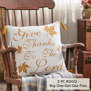 Harvest Blessings Give Thanks to the Lord Woven Fall Farmhouse Throw Pillow 18x18 Decorative Accent (2 Piece Buy One, Get One Free Bundle)